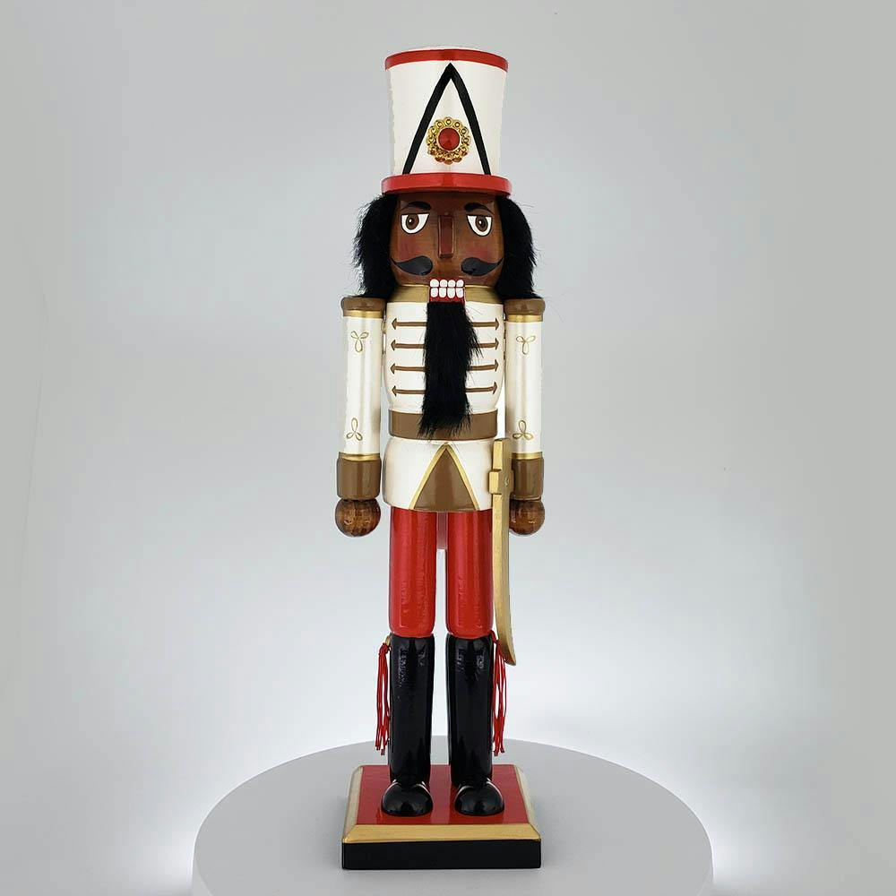 African American Soldier Nutcracker Red White Gold Tall Hat 15 inch