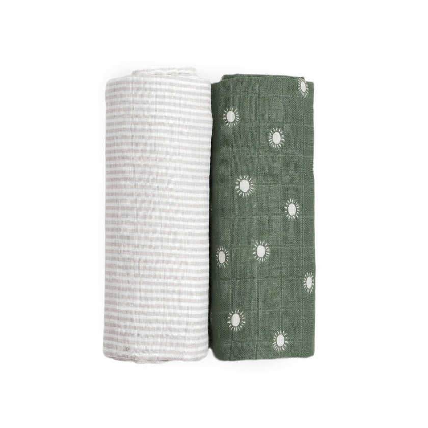Organic Cotton Muslin Swaddle Blanket 2 Pack - Sage Suns