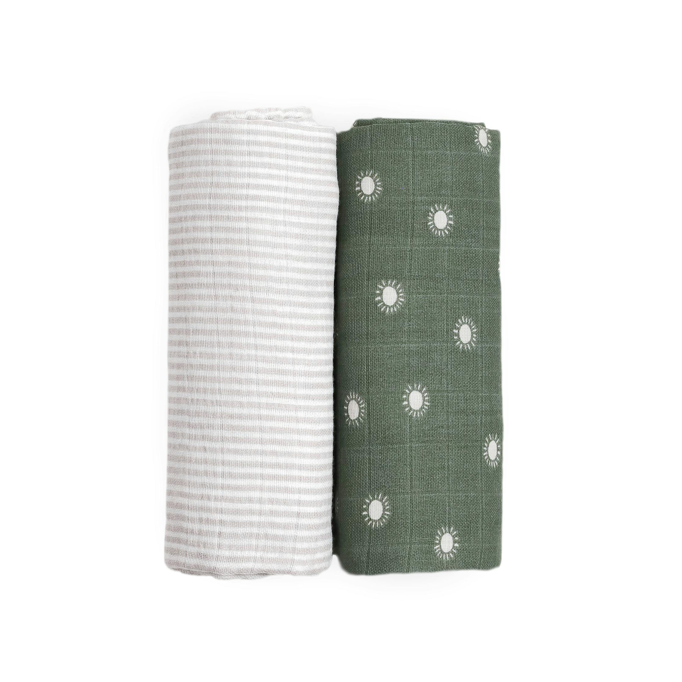 Organic Cotton Muslin Swaddle Blanket 2 Pack - Sage Suns
