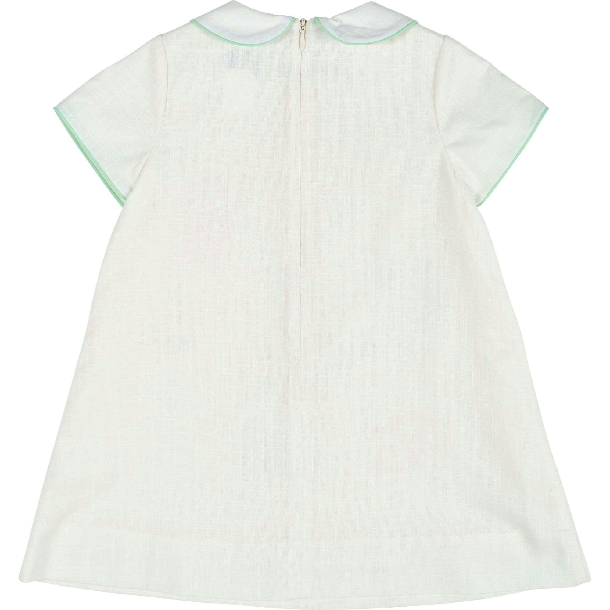 Linen Look Dress With Embroidered Flowers