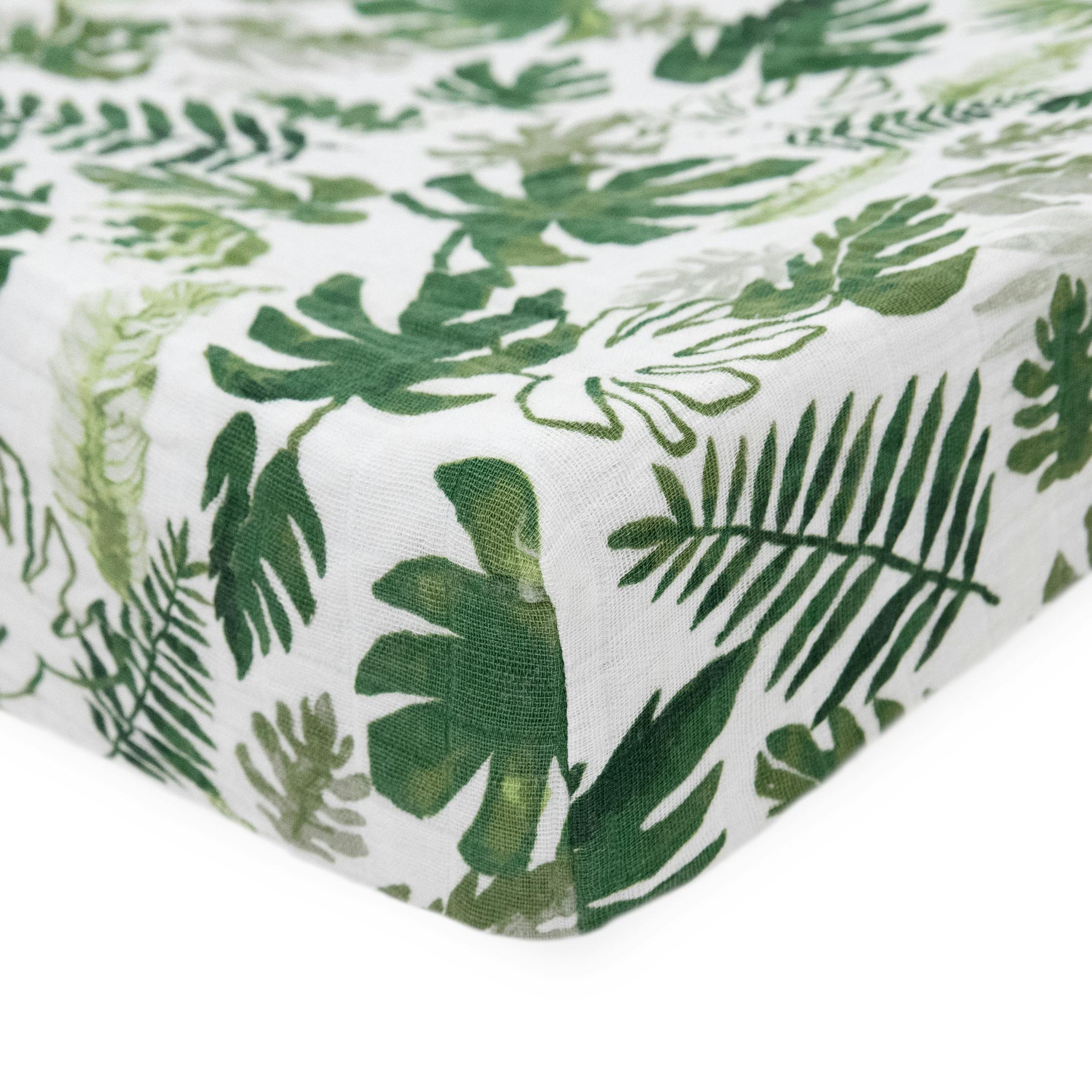 Cotton Muslin Changing Pad Cover - Tropical Leaf