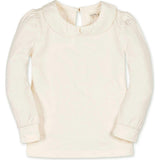 Organic Long Sleeve Knit Top with Woven Collar, White