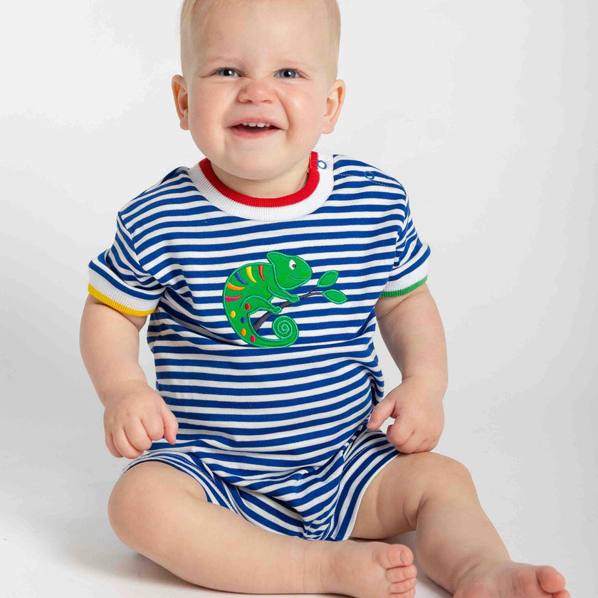 Stripe Knit Shortall With Lizard