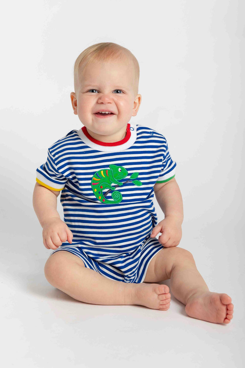 Stripe Knit Shortall With Lizard
