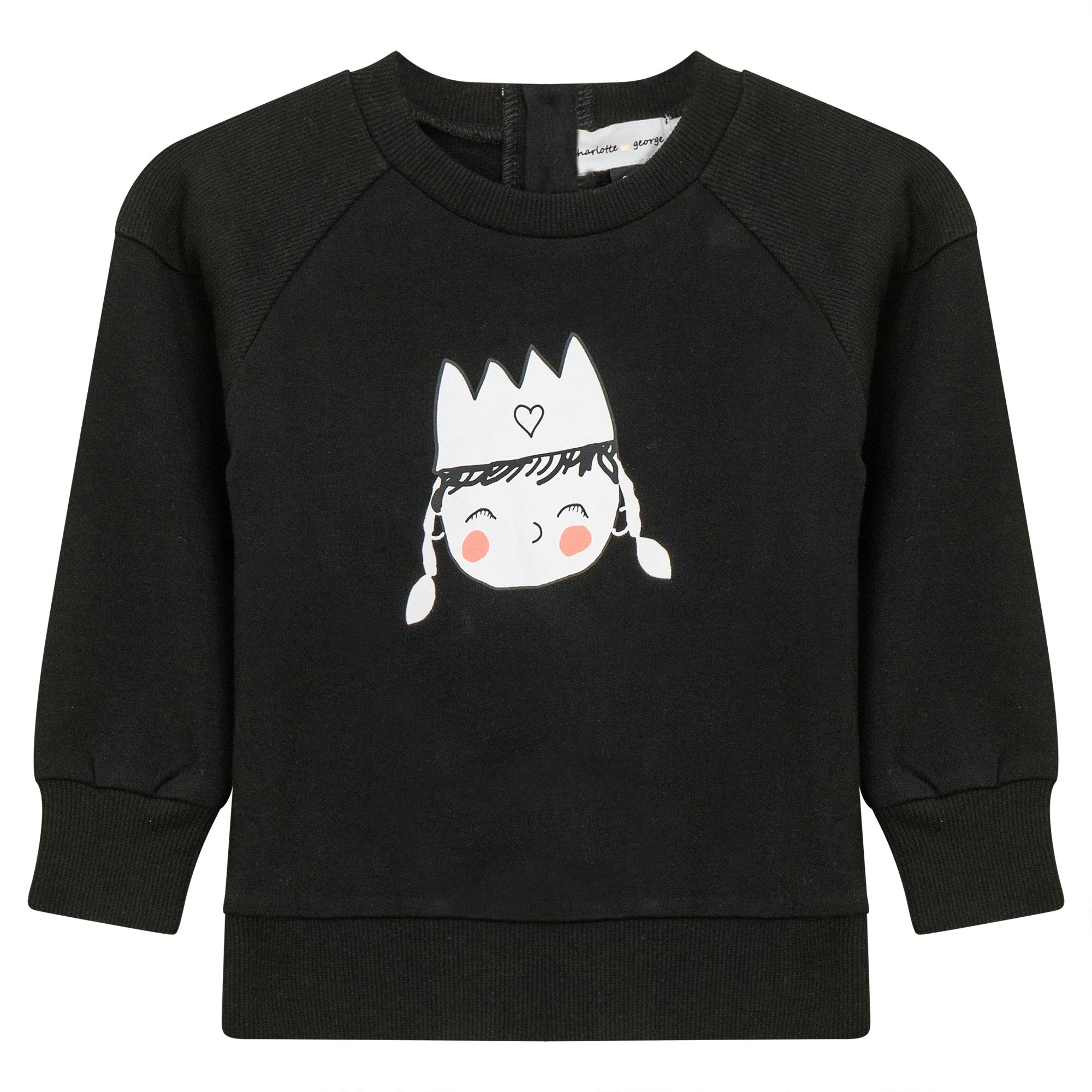 Crown Print Ribbed Button Front Sweatshirt