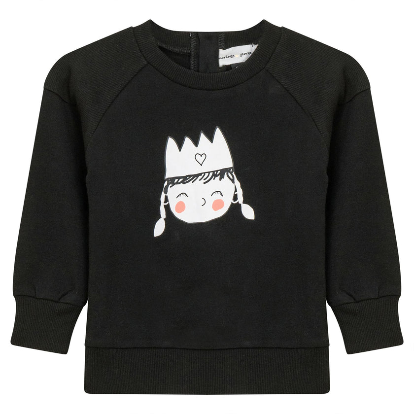 Crown Print Ribbed Button Front Sweatshirt