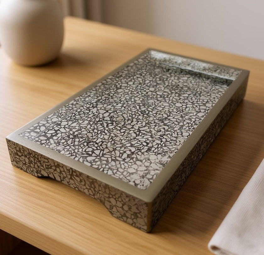 Handmade Reverse Painted Mirror Tray Terrazzo - Small