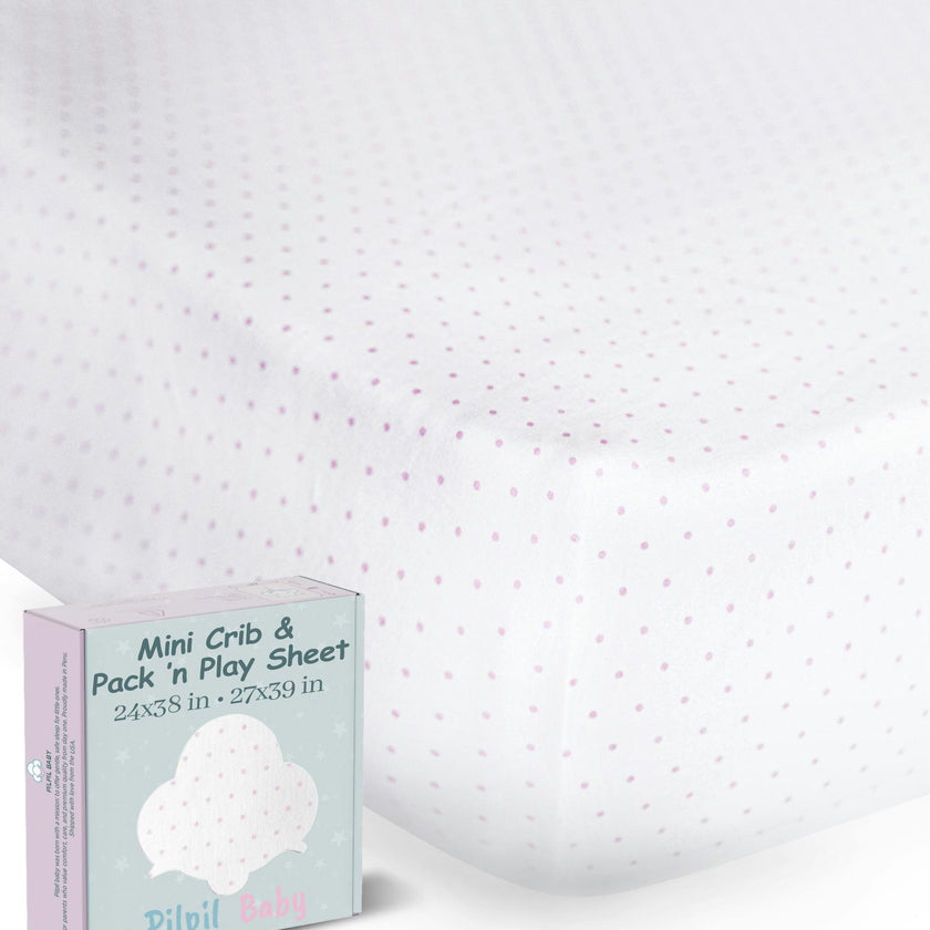 Peruvian Pima Cotton Mini Crib & Pack 'n Play Fitted Sheet – Pink Dots