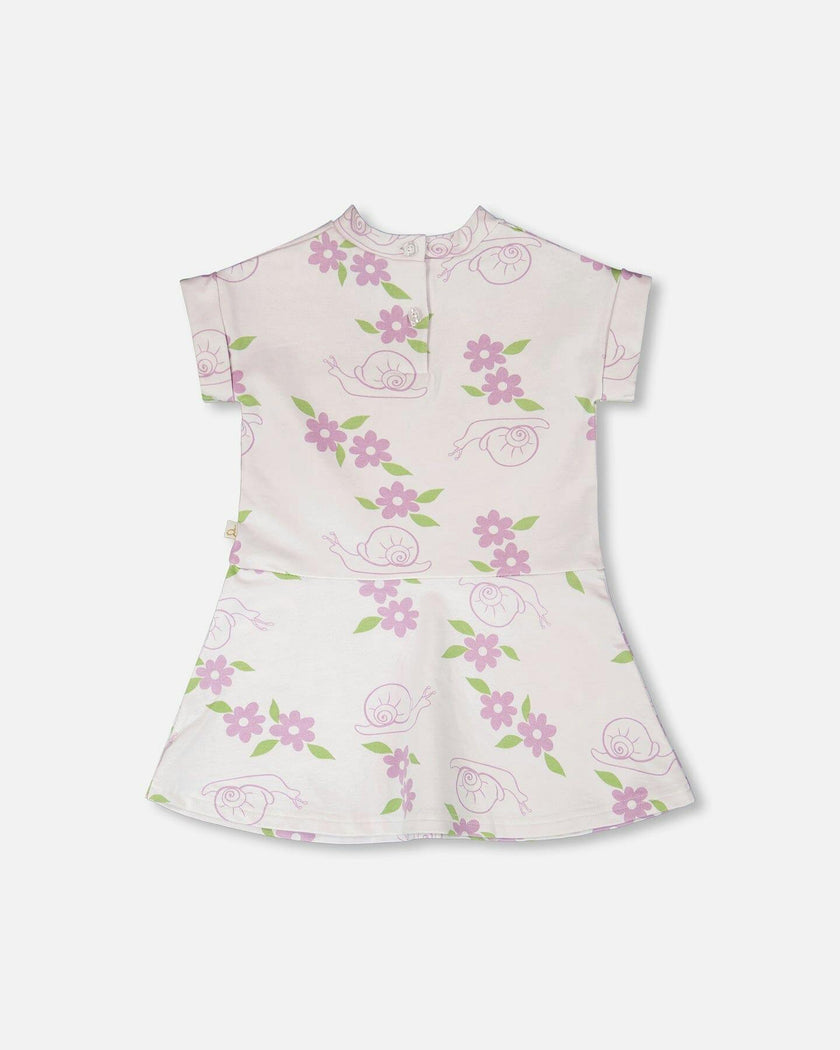 French Terry Dress Lilac Snails Print
