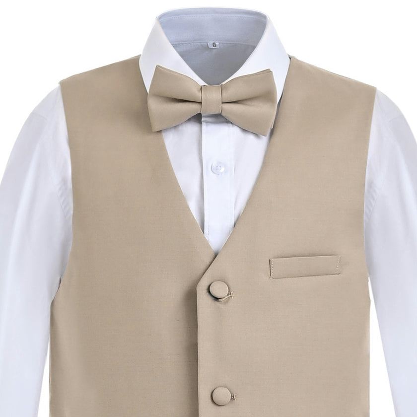 Beige Serge Formal Vest & Bow Tie Suit Set