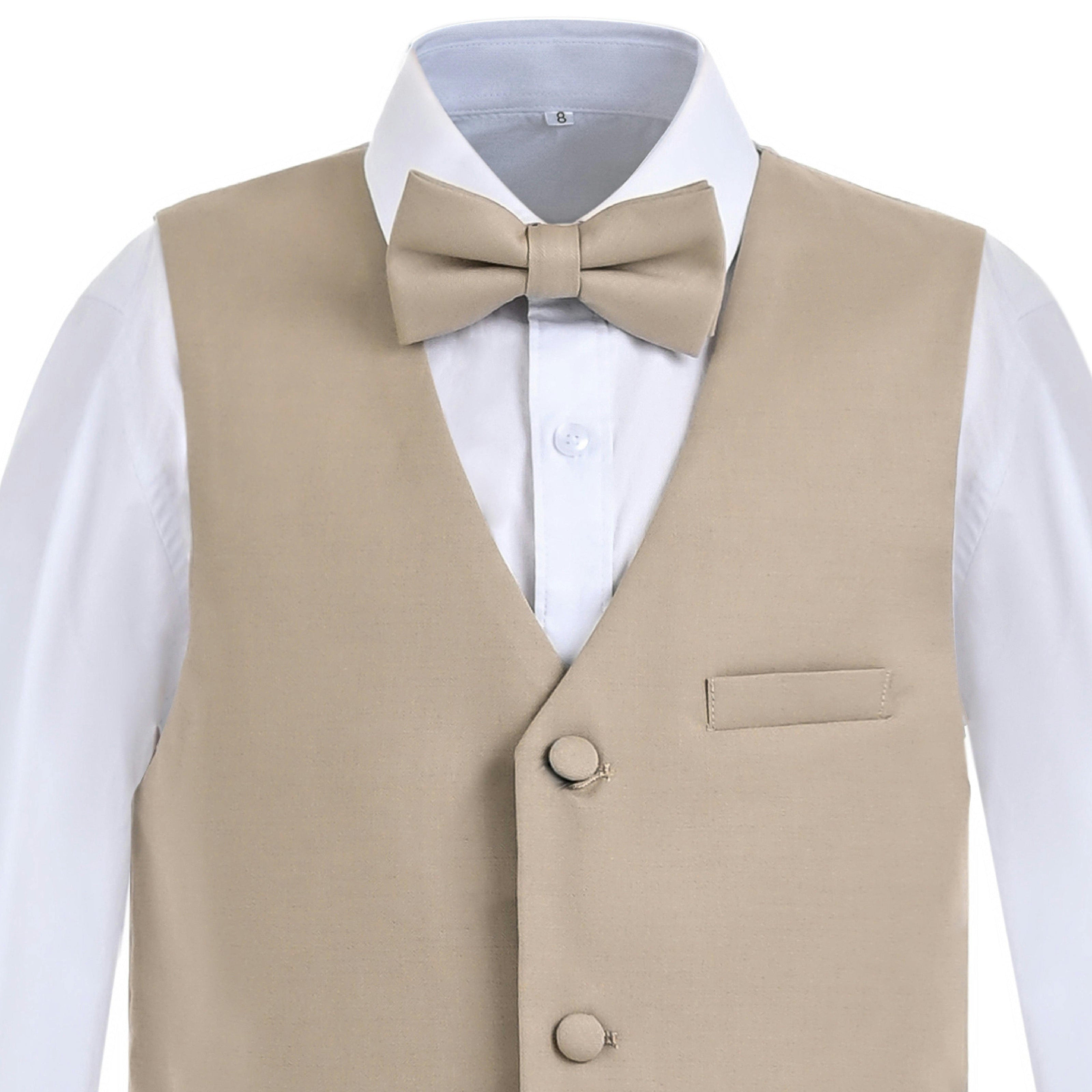 Beige Serge Formal Vest & Bow Tie Suit Set