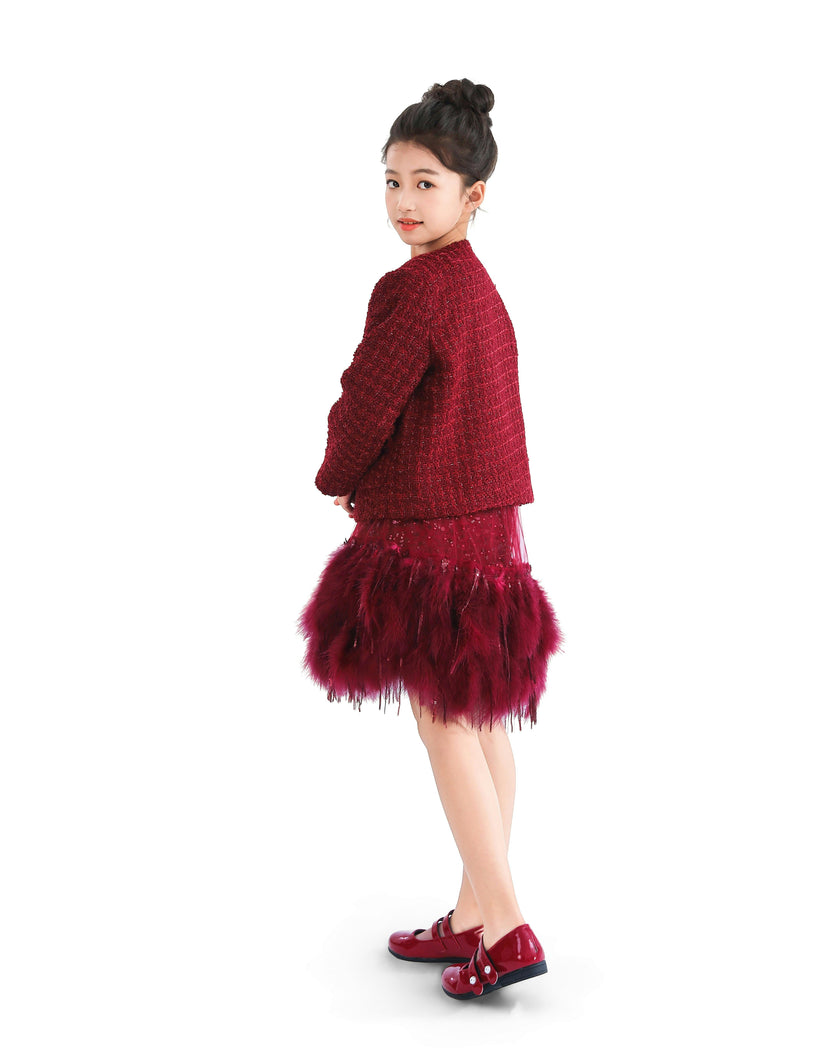 Red Tweed Button-Up Jacket