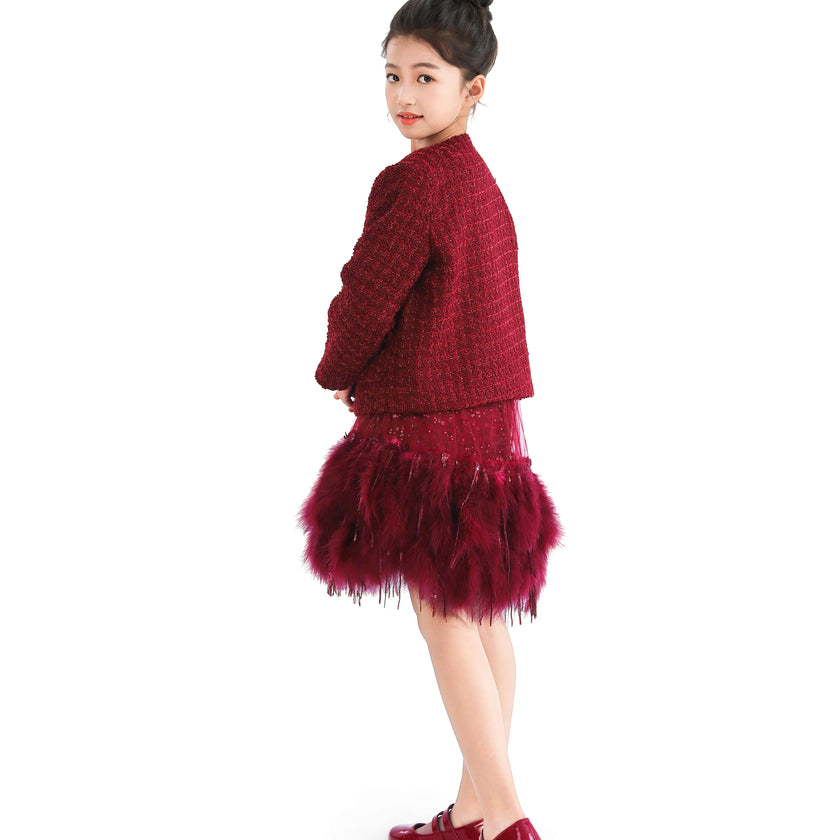 Red Tweed Button-Up Jacket