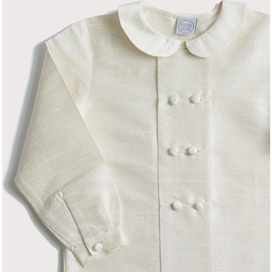 Boy's white double-breasted Peter Pan collar silk shirt (12mths-10yrs)