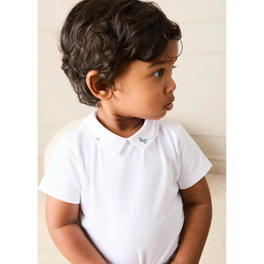 Plane Embroidery Short Sleeve Bodysuit in White (3mths-3yrs)