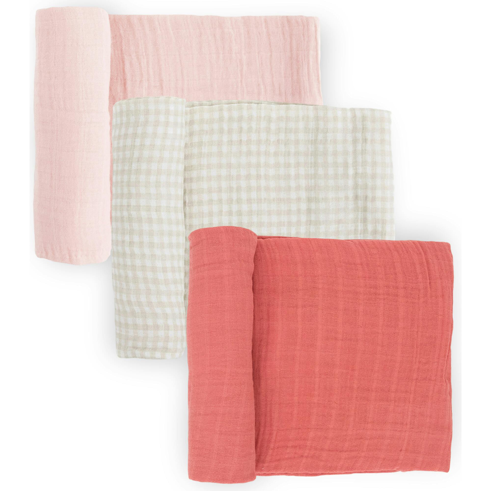 Cotton Muslin Swaddle Blanket 3 Pack - Light Pink