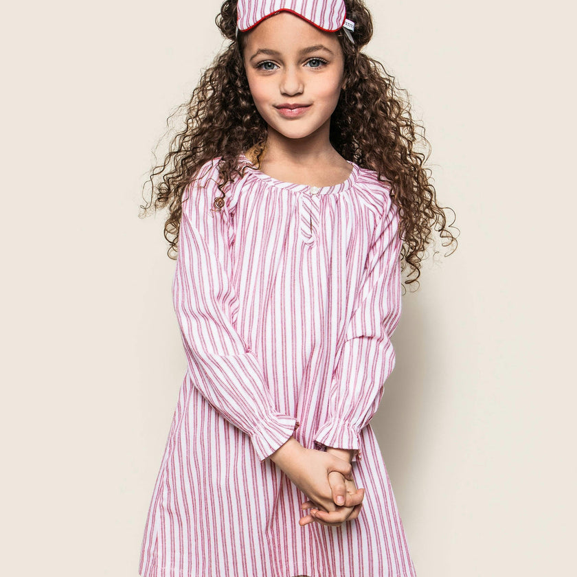 Girl's Twill Delphine Nightgown in Antique Red Ticking