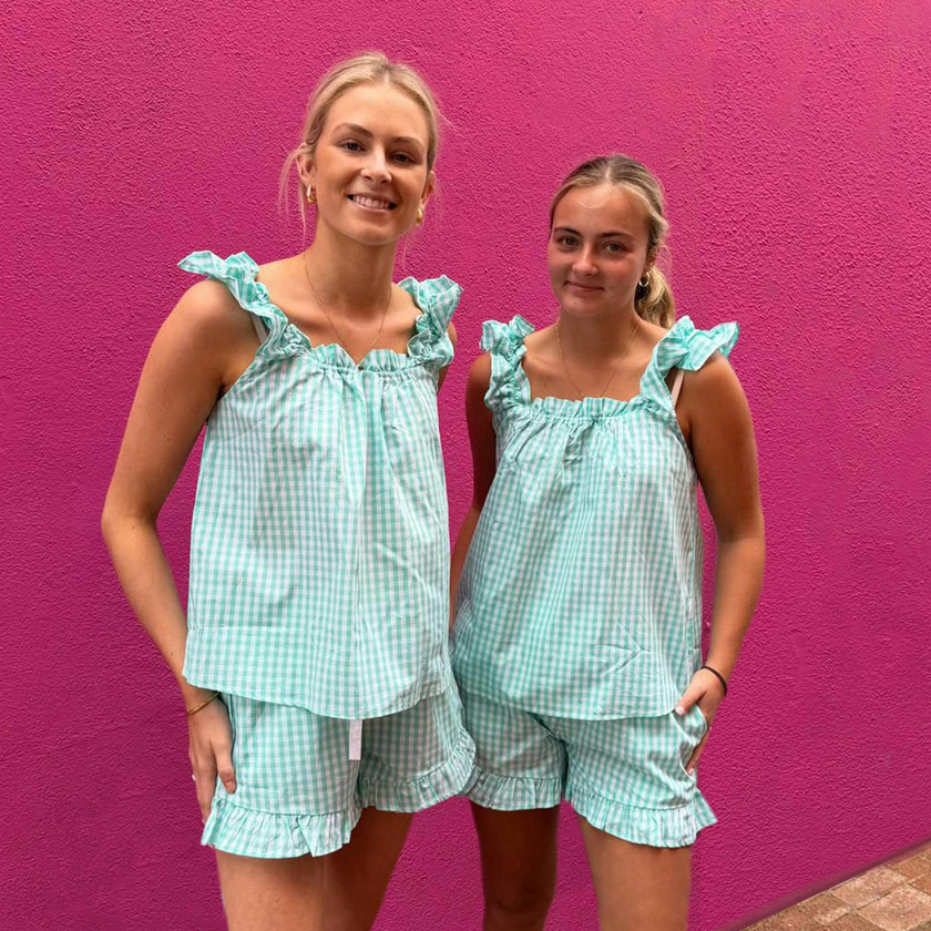 Women's Hepburn Gingham Mint Frill Tank PJ Set