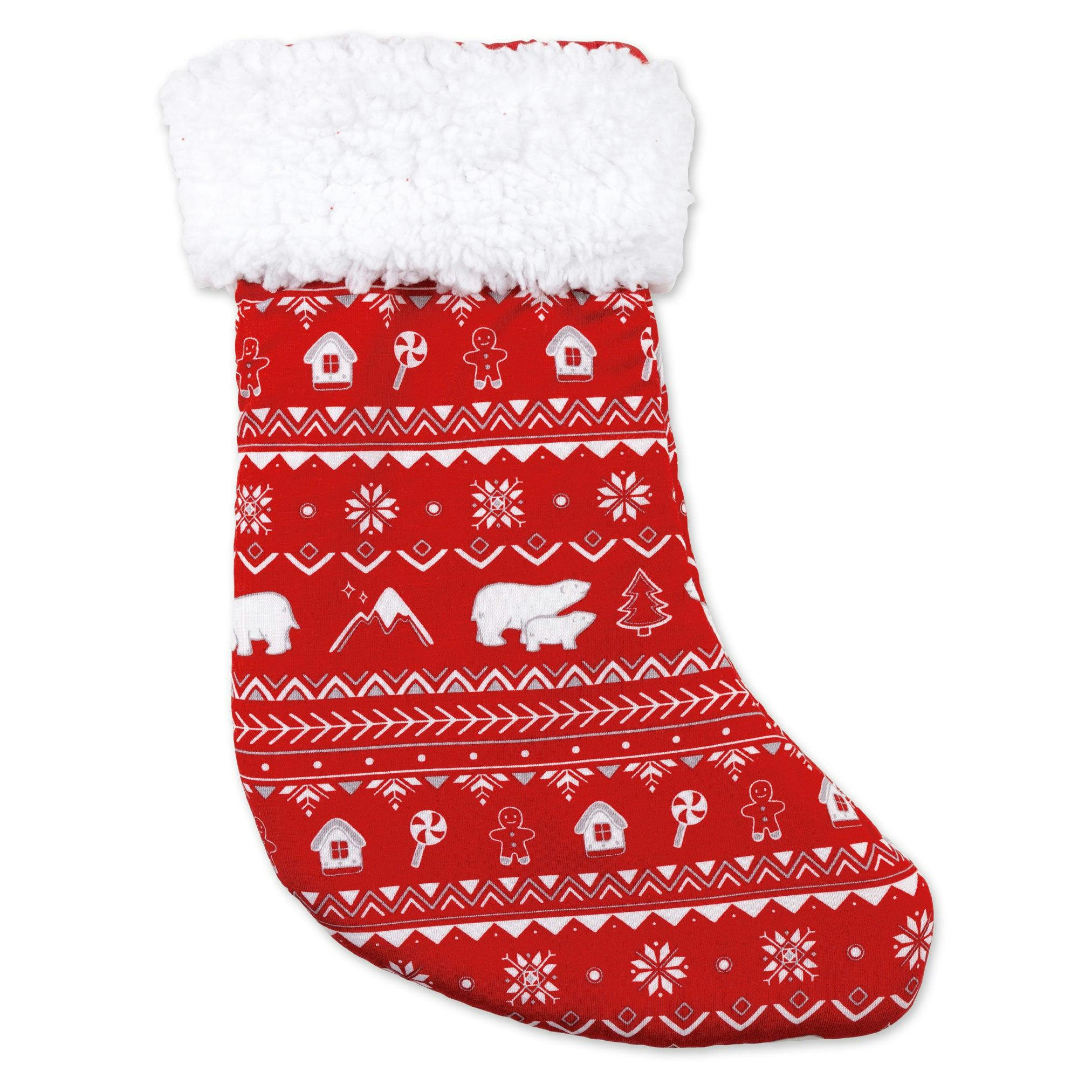 Polar Isle Red Bamboo Sherpa Stocking