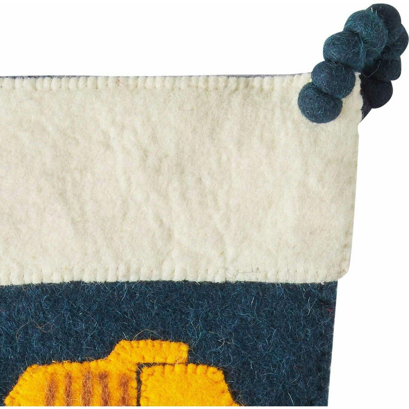 Trucks Navy Christmas Stocking Hand Felted Wool