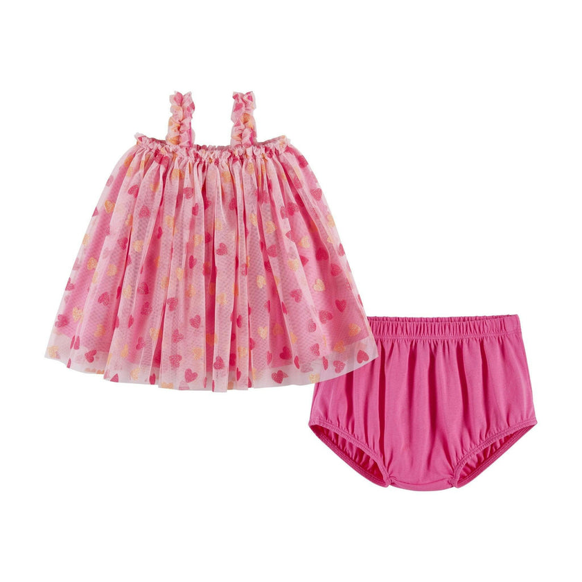 Infant (3-9 Months) Girls Tulle Dress & Bloomer Set | Glitter Hearts