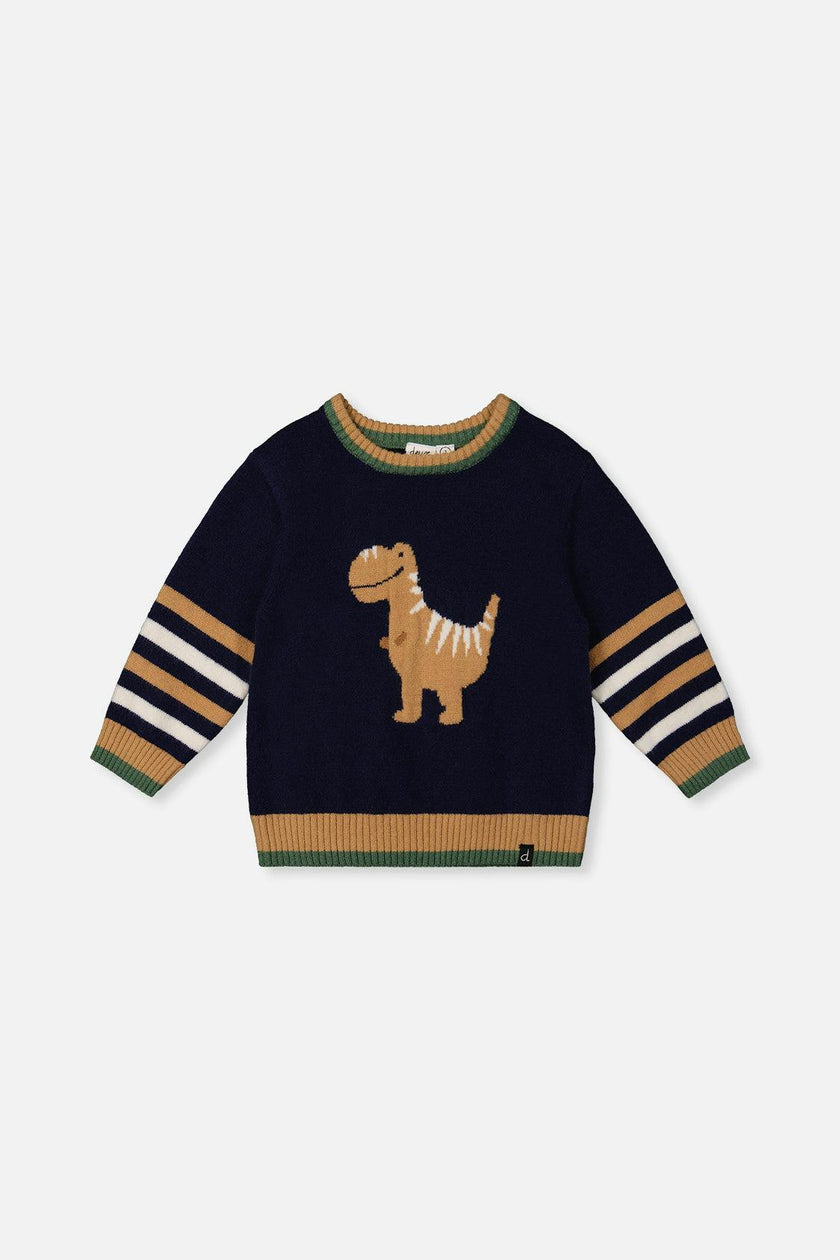 Knit Sweater With Intarsia Dark Blue, Brown And Beige