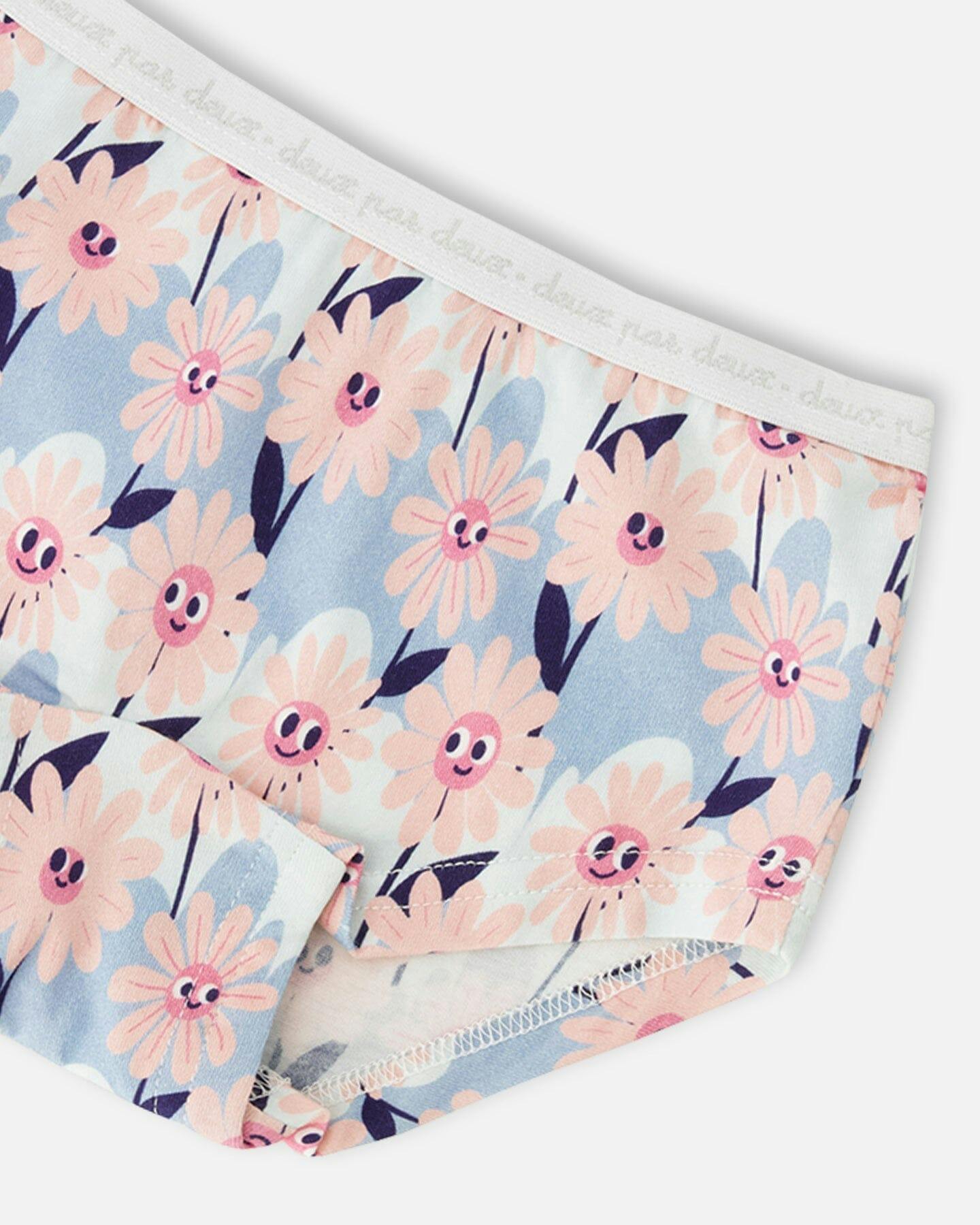 Organic Cotton Boyshort Panty Blue Smiling Flower Print