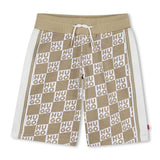 Hugo Kids Beige Shorts for Boys with All-Over Logo Print