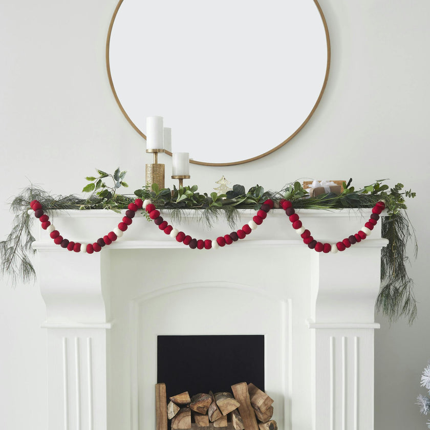 Enormous Christmas Garland and Bunting - XL Maroon, Red, and Cream Balls - 6'