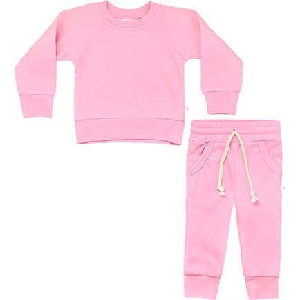 Crewneck Terry Sweatshirt Sweatpant 2pc Sweatsuit Bubble Gum Pink