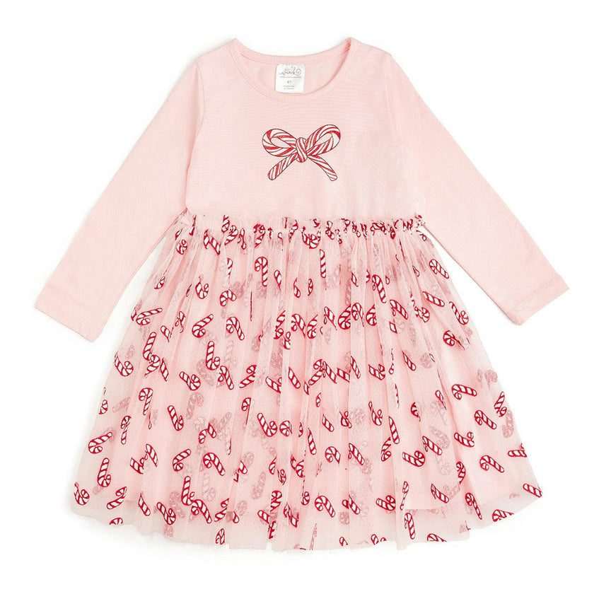 Candy Cane Confetti Christmas Long Sleeve Tutu Dress