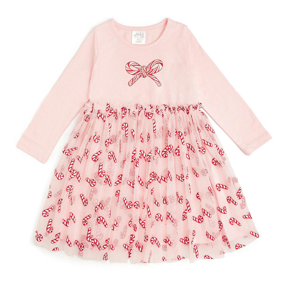 Candy Cane Confetti Christmas Long Sleeve Tutu Dress