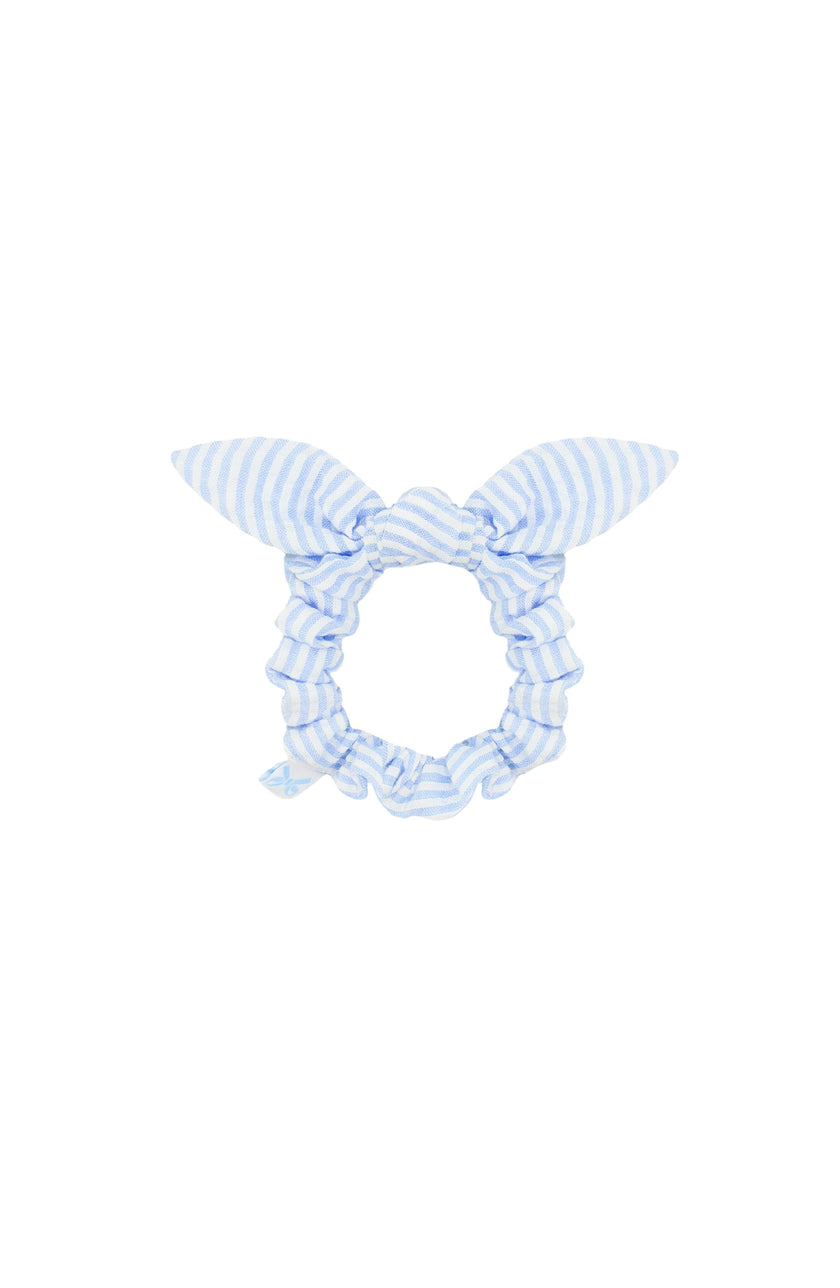 Seersucker Bow Scrunchie, Blue/White