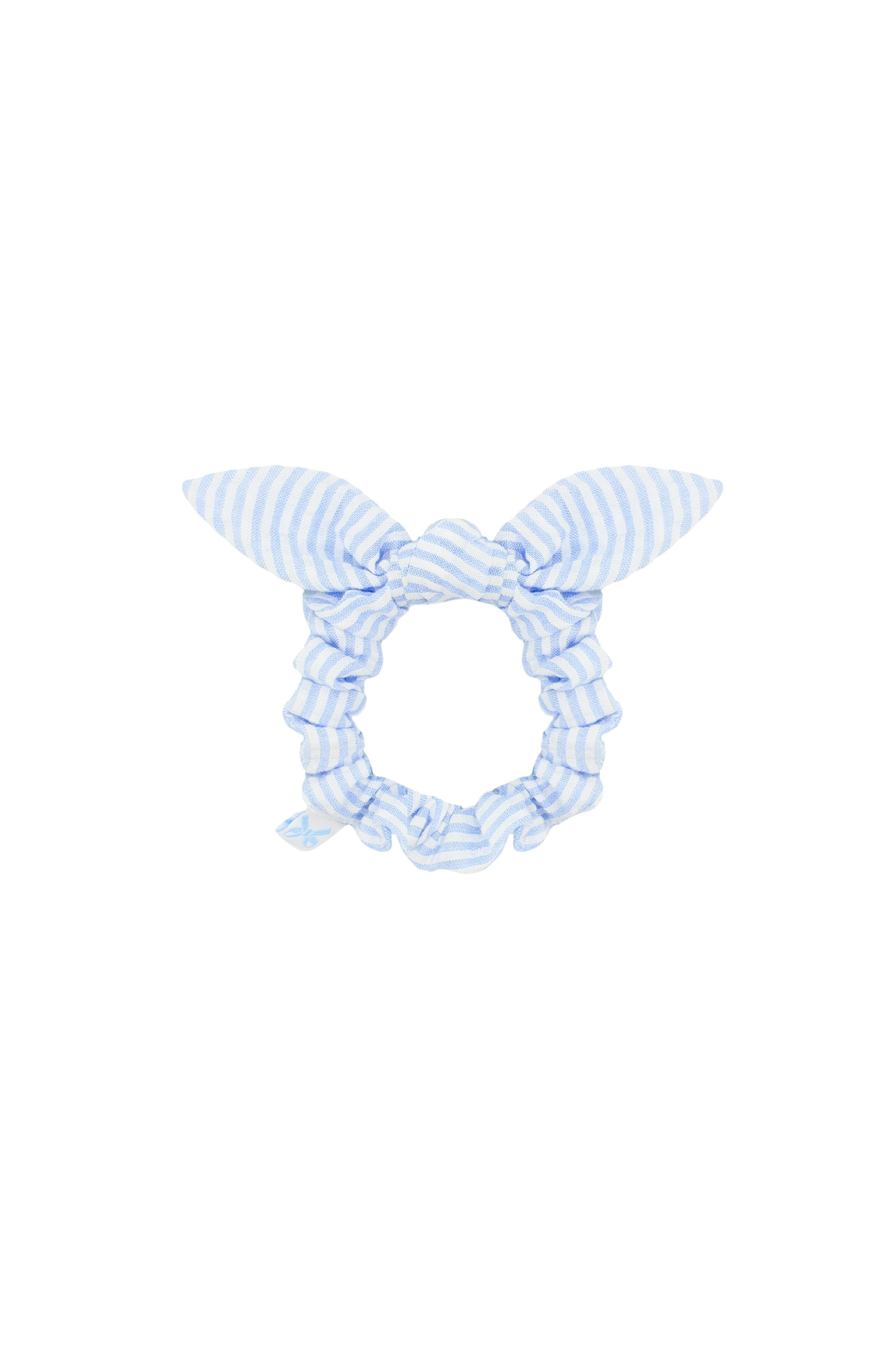 Seersucker Bow Scrunchie, Blue/White
