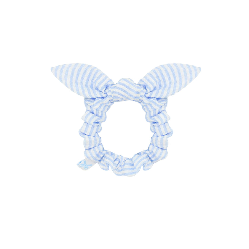 Seersucker Bow Scrunchie in Blue/White