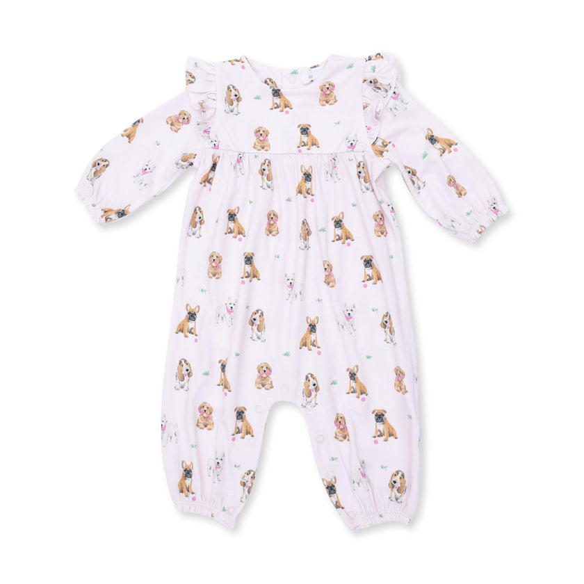 Bestie Dogs Pink - Ruffle Sleeve Snap Romper