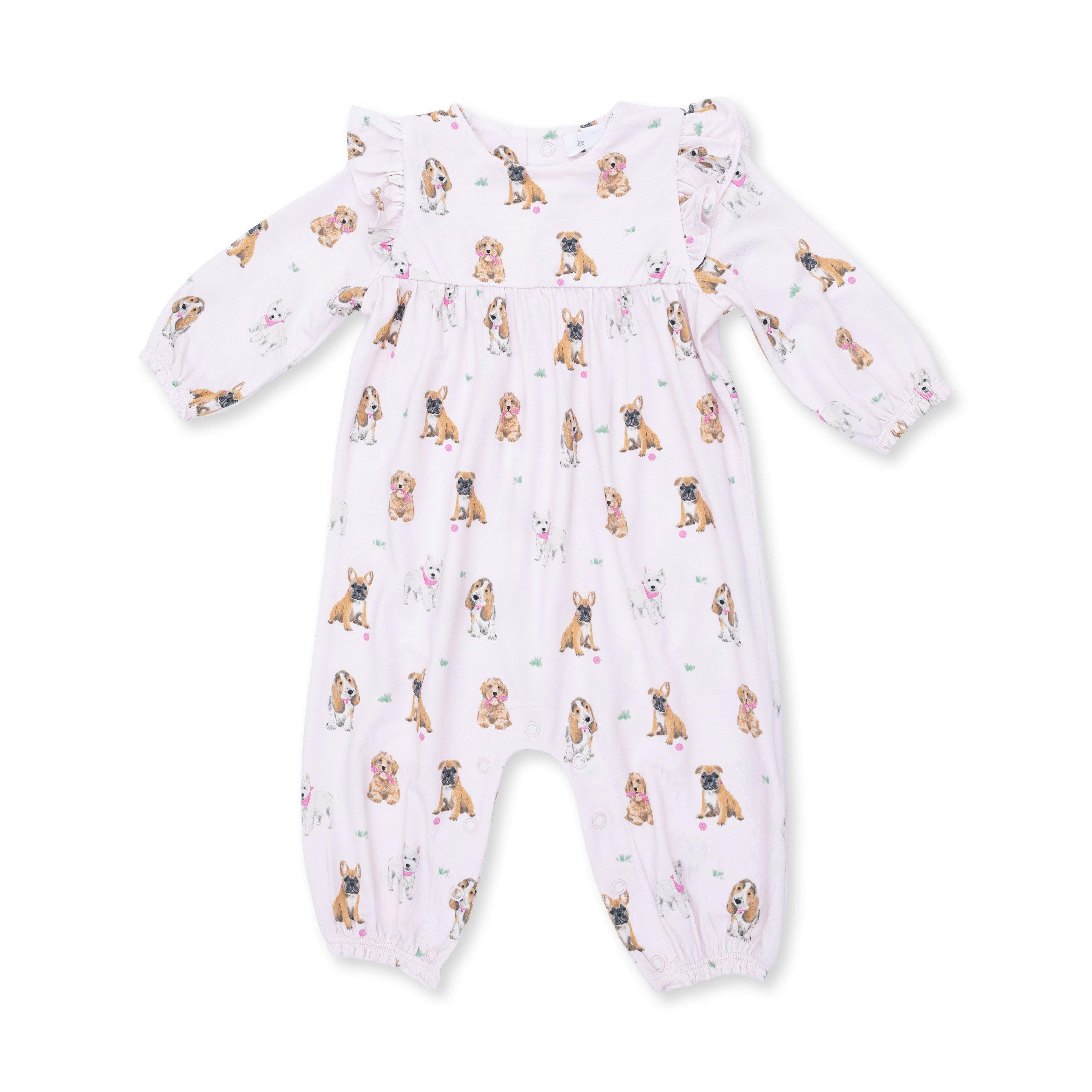 Bestie Dogs Pink - Ruffle Sleeve Snap Romper