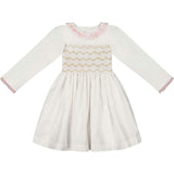 Sofia White Taffeta Long Sleeve Smocked Dress