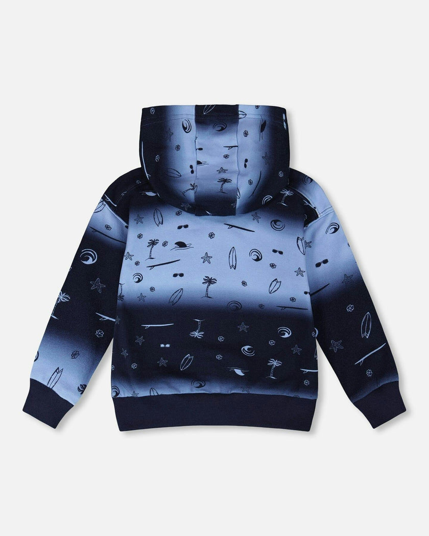 Hooded French Terry Cardigan Blue Gradient