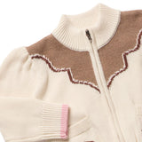 Girls Western Zip Sweater - Cream and Brown