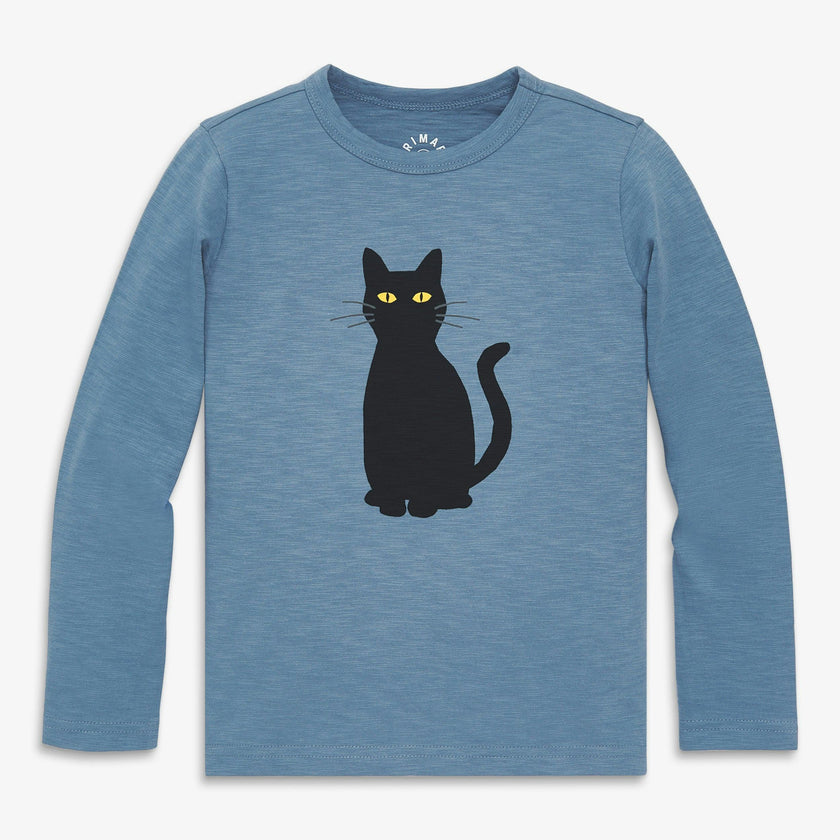 Kids long sleeve black cat tee