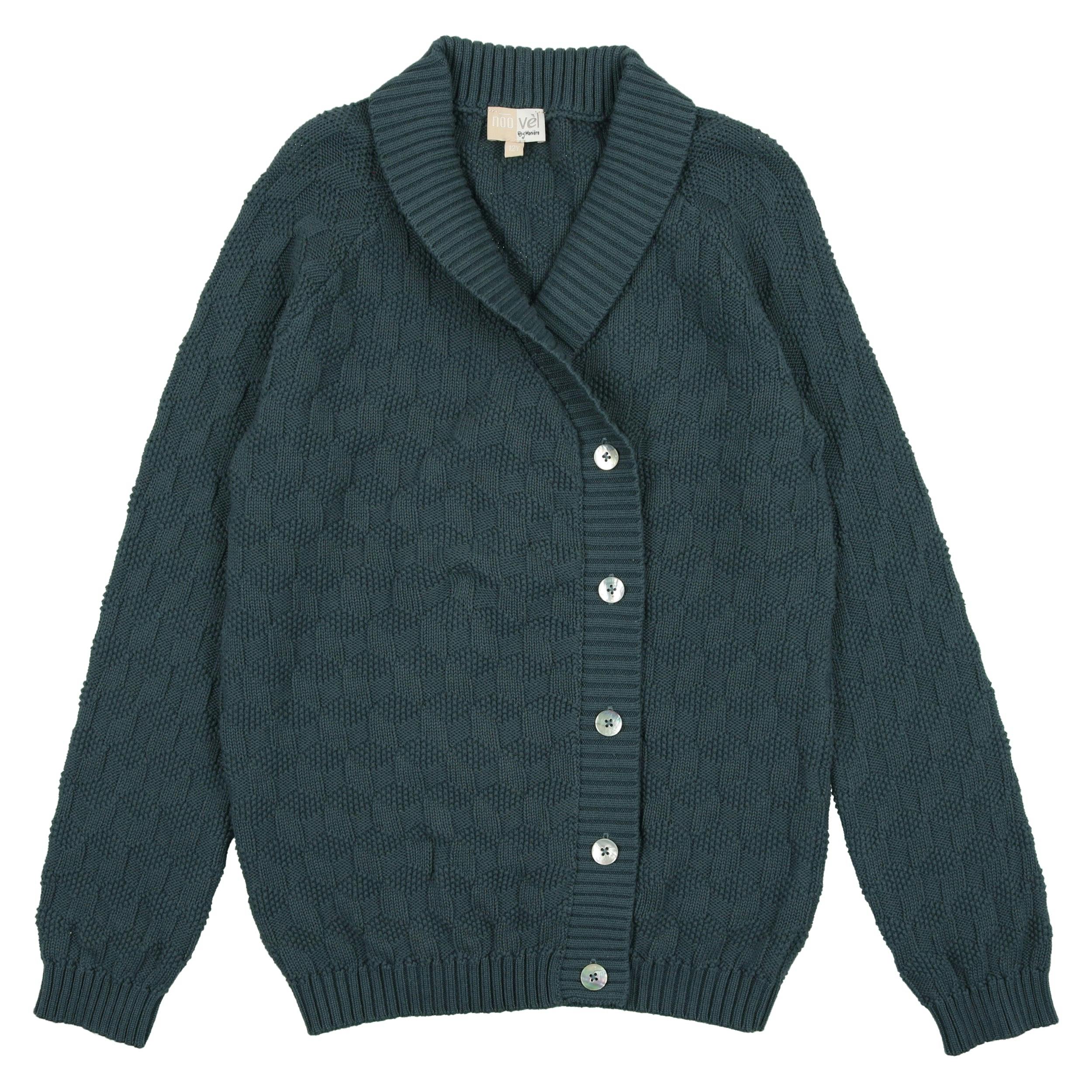 Cube Knit Relaxed Fit Lapel Collar Buttoned Sweater