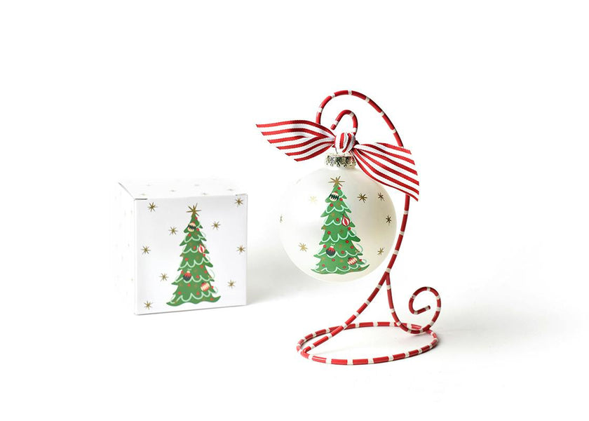 Vintage Trimmed Tree Glass Ornament with Stand