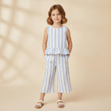 Organic Ruffle Top & Pants Set - Blue Stripes