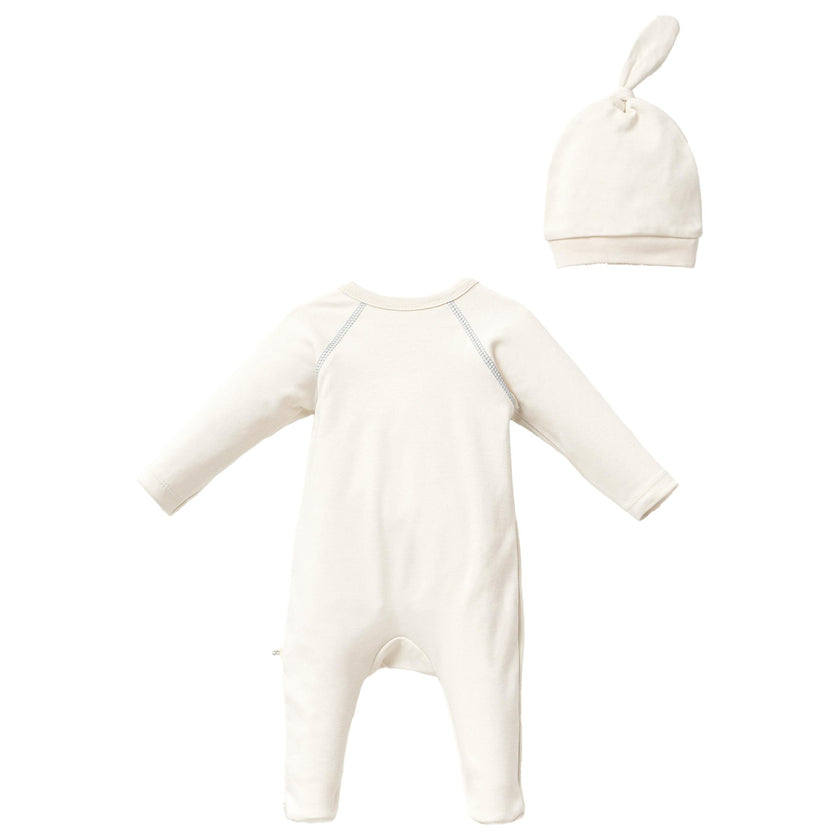 Cream Hippo Graphic Babygrow & Hat