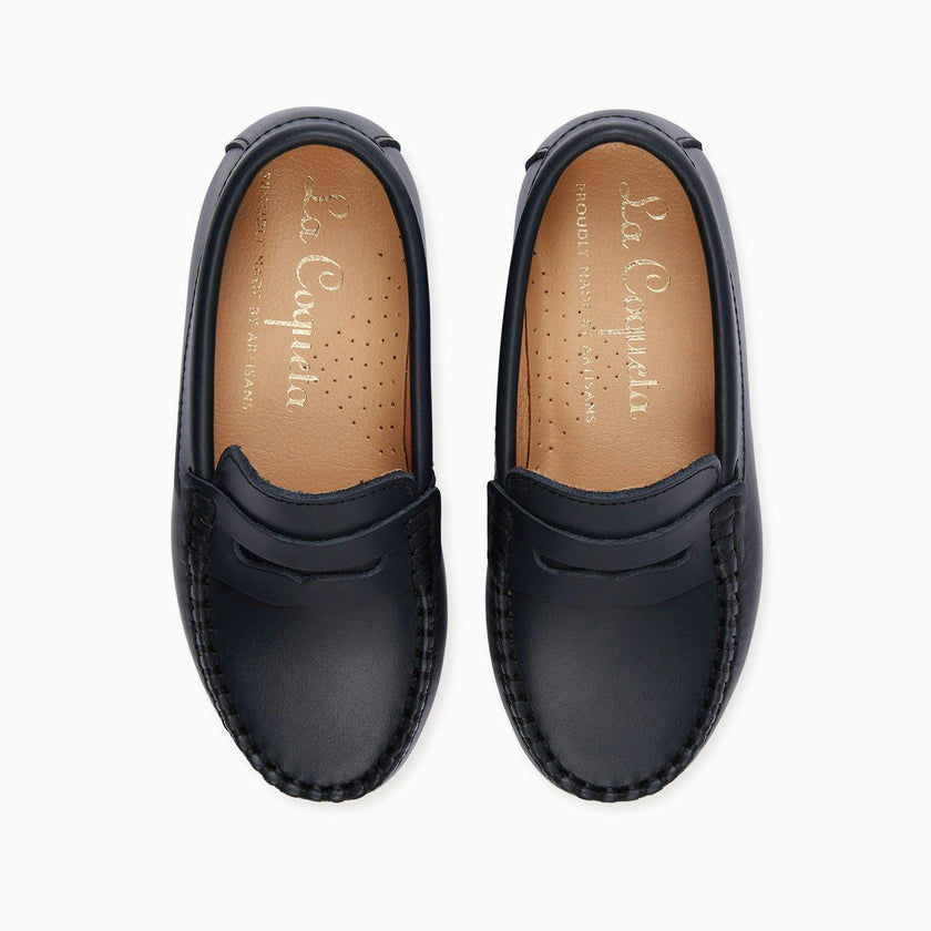 Navy Leather Boy Loafer Shoes