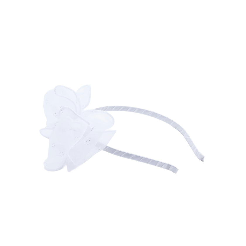 White Embroidered Bow Headband