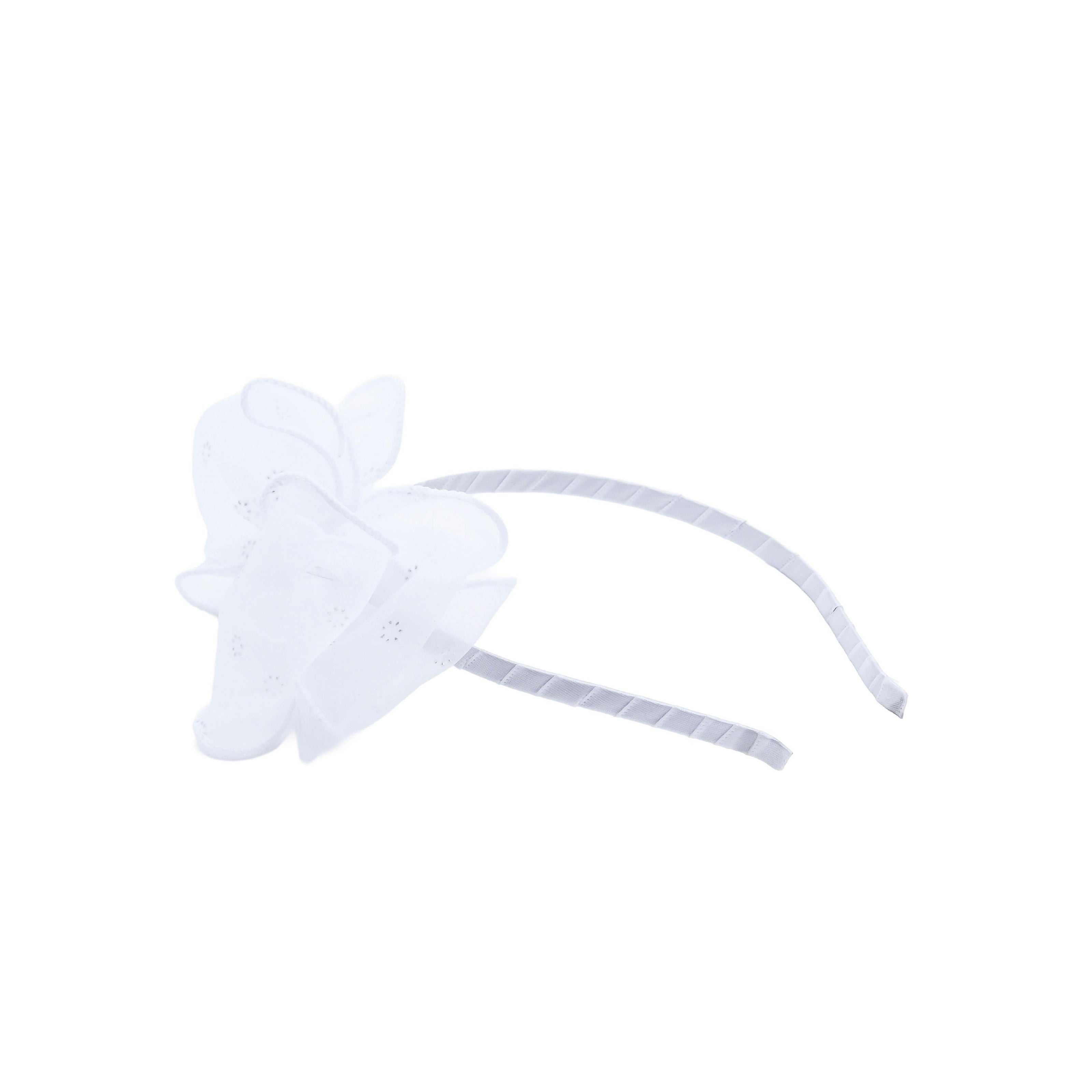 White Embroidered Bow Headband