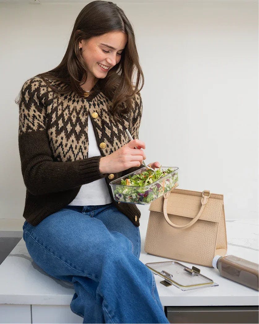 Medium Stylish, Chic Insulated Lunchbox, Cream Croc