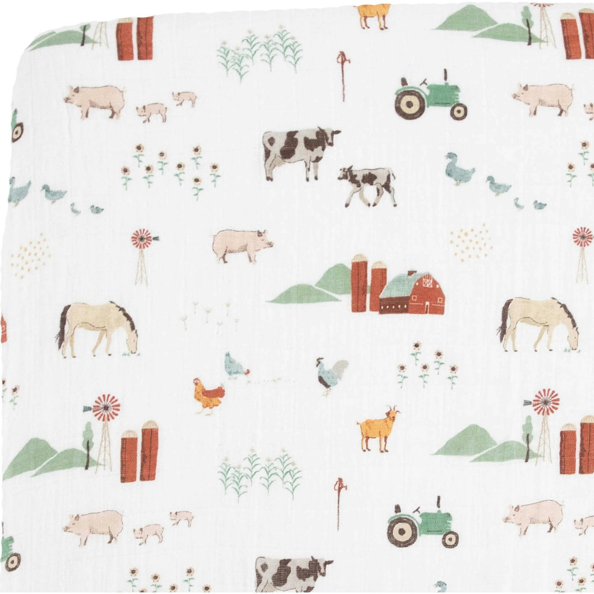 Cotton Muslin Crib Sheet - Farmyard